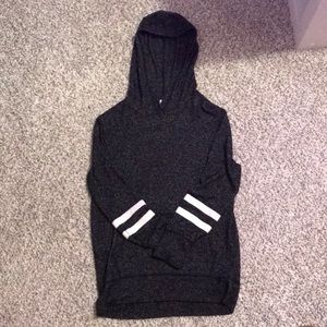 gray and white sweatshirt